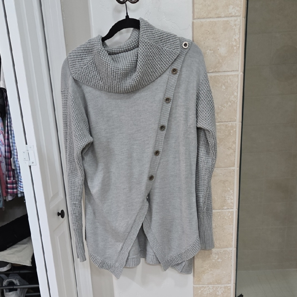 VENUS Gray Cowl Neck Sweater with Button Detail